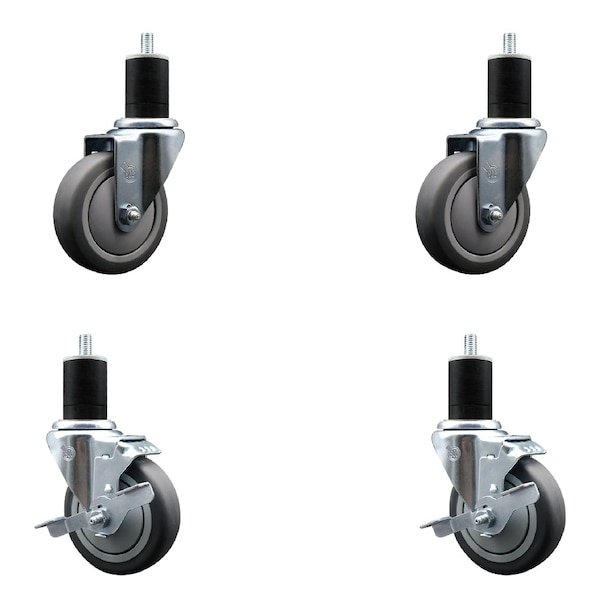 Service Caster 4'' SS Thermoplastic Rubber Wheel Swivel 1-3/4'' Expanding Stem Caster Set 2 Brakes, 4PK SCC-SSEX20S414-TPRB-2-TLB-2-134 - main